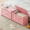 thumbnail image 3 of 30'' Wooden Storage Bench with Safety Hinge, Wooden Box Large Storage Chest Organizer with Lid, Pink, 3 of 7
