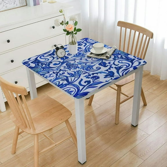 HAOXIT Rectangle Vinyl Table Cloth, Elastic Fitted Flannel Backed Tablecloth, 100% Waterproof Square Table Cover Fits Square Tables for Picnic, Camping, Outdoor 36*36