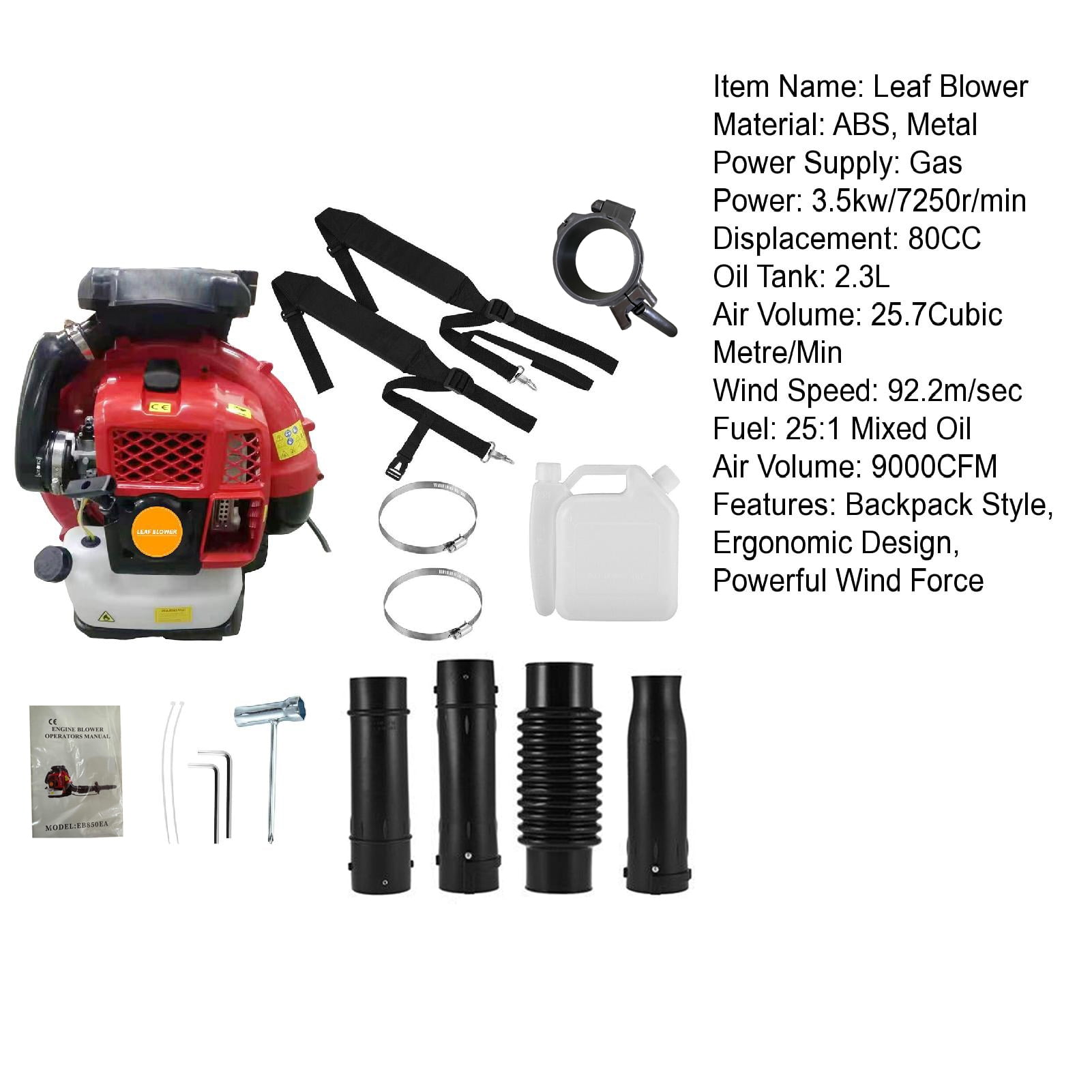 Thehsnt 80CC Backpack Leaf Blower - 900CFM 2-Cycle Gas Powered for Lawn & Snow