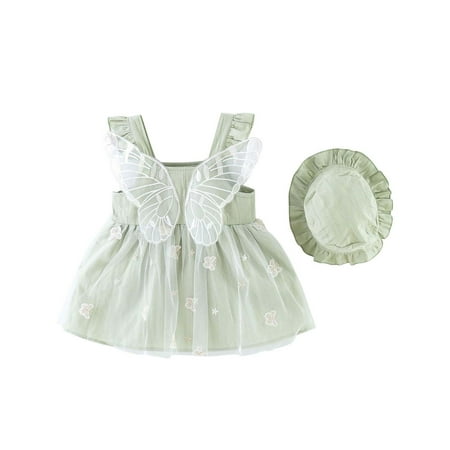 

QIPOPIQ Toddler Girls Casual Dresses Clearance Toddler Girls Dress Summer Butterfly Wings Mesh Splicing Princess Dress Sleeveless Tank Dress + Hat