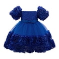 thumbnail image 3 of SonxaHe Dress for Newborn Girl Ruffle Sleeves 3D Flower Evening Gown Baby Formal Wedding Birthday Party Princess Dress Blue,Szie 6-9 M, 3 of 3