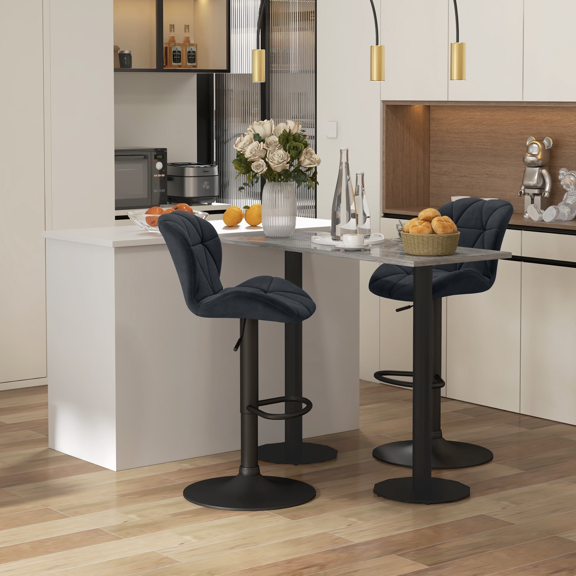 Lot De 2 Tabourets De Bar HOMCOM - Dossier Et Repose-Pieds, Hauteur Réglable 86-106cm, Pivotant 360°, Gris