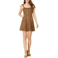 thumbnail image 3 of Allegra K Women's Faux Suede A Line Short Button up Overall Dresses, 3 of 7