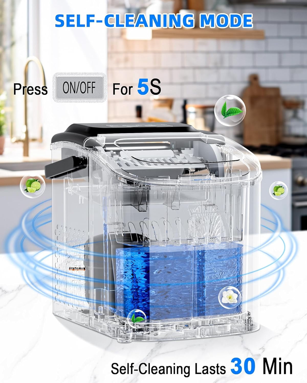 Portable Countertop Ice Maker  26lbs/24H, Quiet -Cleaning Cubes in 9PCS/7Min with Scoop for  Party