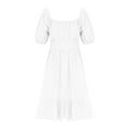 thumbnail image 4 of LLYwey Girls Robes d'Été à Volants, Robe Décontractée Fluide pour Filles, Robe de Plage Unie à Manches Bouffantes Plissée Longueur Genou, Blanche, 12T, 4 of 7