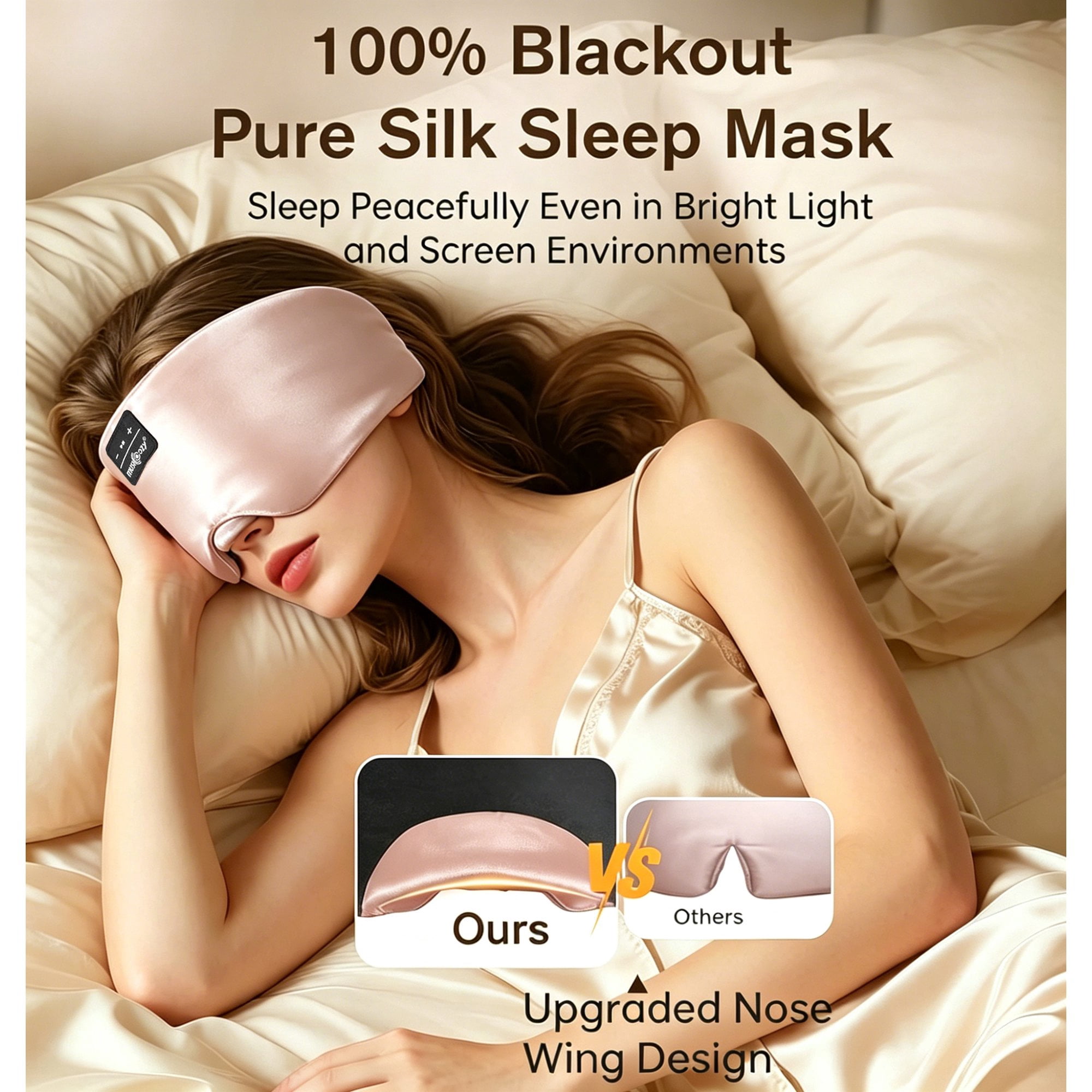 MUSICOZY 3D Sleep Mask with Bluetooth Headphones, Ice Silk Sleep Headphones with Bluetooth 5.4, Total Blackout Eye Mask for Sleeping, Sleep Soft Mask for Women Men, All Night Sleep, Travel Gift