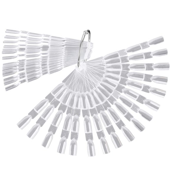 300 Tips Clear Nail Art Tip Sticks Fan Shaped Nail Wheel Display Practice Sticks Tool with Metal Split Ring