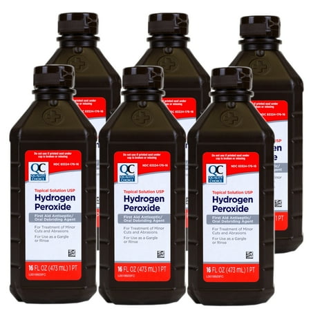 Quality Choice Hydrogen Peroxide First Aid Antiseptic / Liquid for Wounds, Cuts, 16 FL OZ - 6 Pack