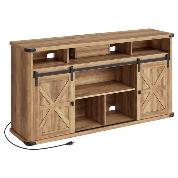 VASAGLE TV Stand for TVs up to 65", Farmhouse TV Console, 2 Sliding Barn Doors, for Living Room, Natural