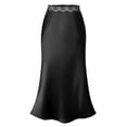thumbnail image 4 of Women's Satin Silk Maxi Skirt High Waist Lace Trim - Elastic Waist Party Wedding Long Skirt, All Seasons, 4 of 5