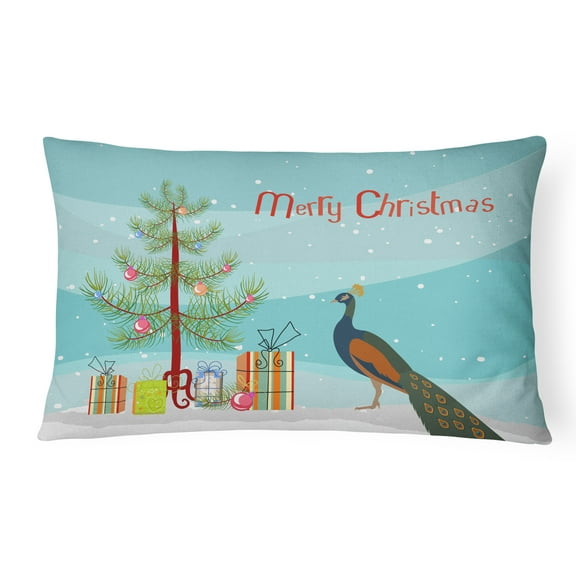 Carolines Treasures BB9292PW1216 Indian Peacock Peafowl Christmas Canvas Fabric Decorative Pillow, Teal, 12H x16W,
