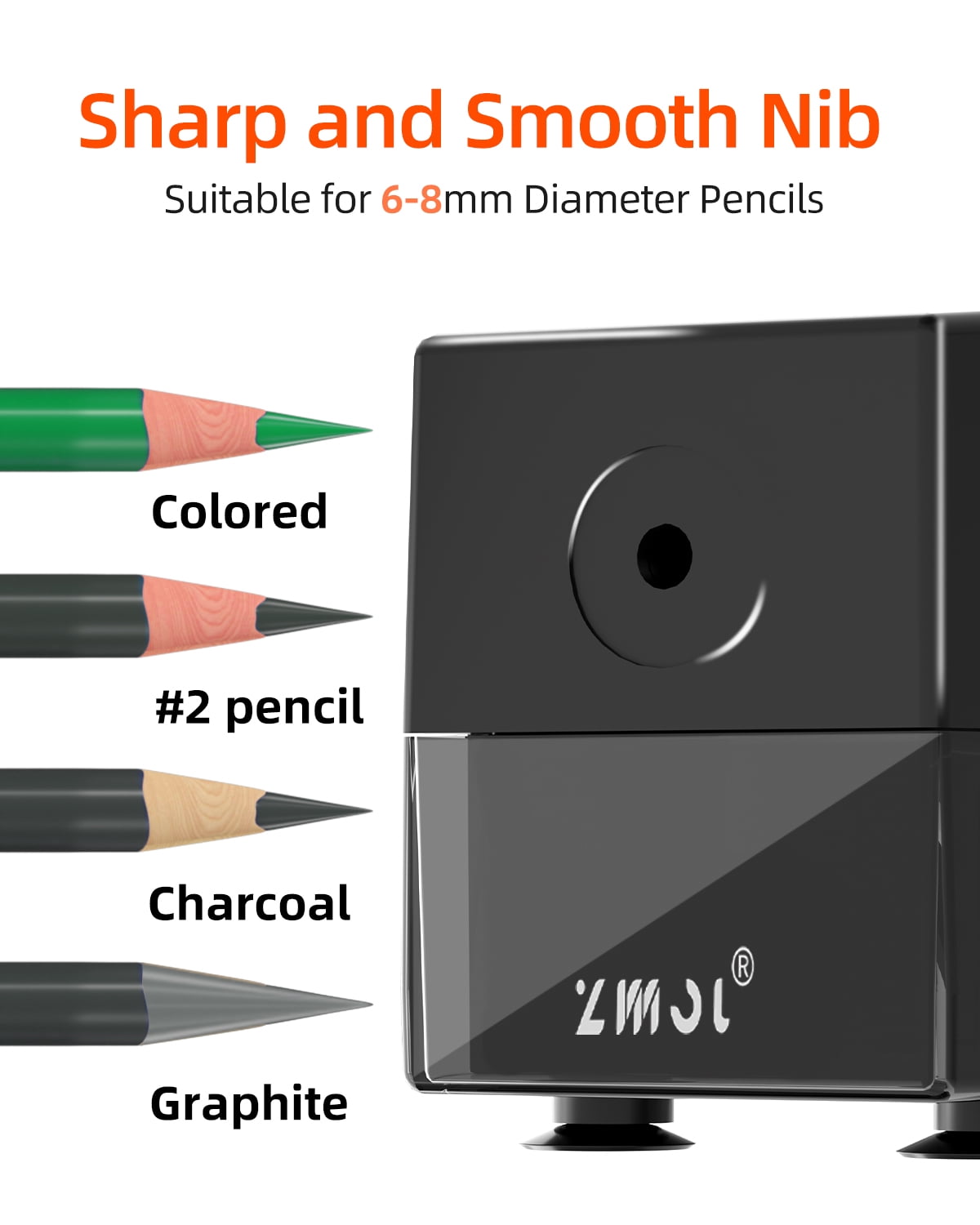 Zmol Electric Pencil Sharpeners, Pencil Sharpener Plug in for Classroom, Heavy Duty, Auto-Stop, Black