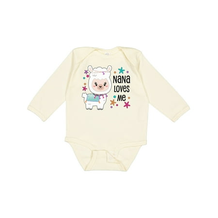 

Inktastic Nana Loves Me- Cute and Happy Llama Gift Baby Boy or Baby Girl Long Sleeve Bodysuit