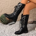 thumbnail image 4 of Lace up Cowboy Boots for Women Round Toe Embroidery Mid Calf Western Boots Casual Long Booties, 4 of 7