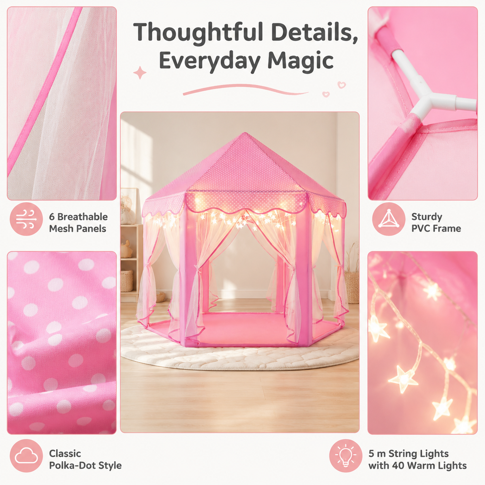 Wilwolfer Princess Castle Kids Play Tent with Lights photo 5