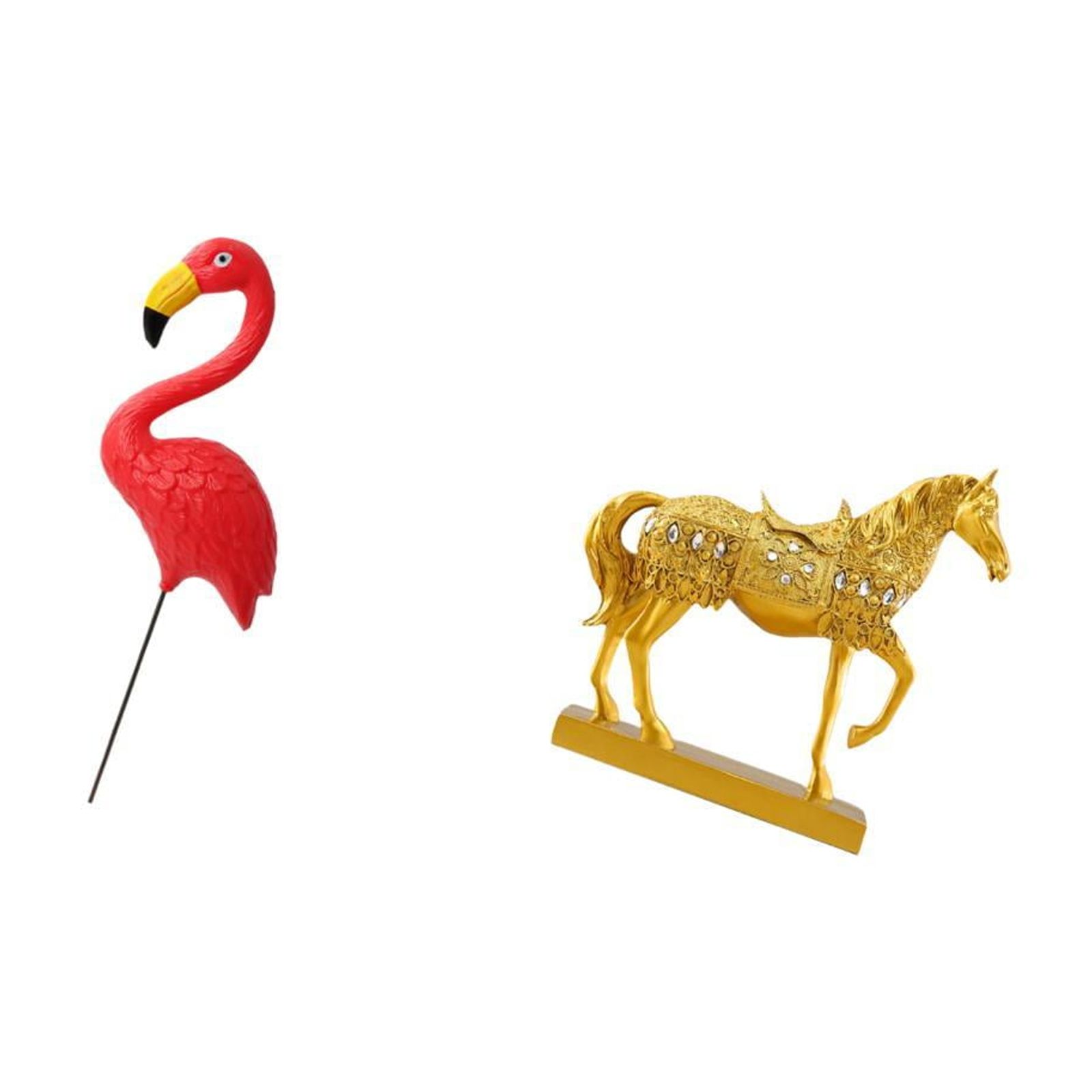 Dualoai Flamingo Fairy Garden Horse Statue Ornament Resin Sculpture for Holiday Spring Home Office Decor Animal Figurine Engraved Yard Art Accessories
