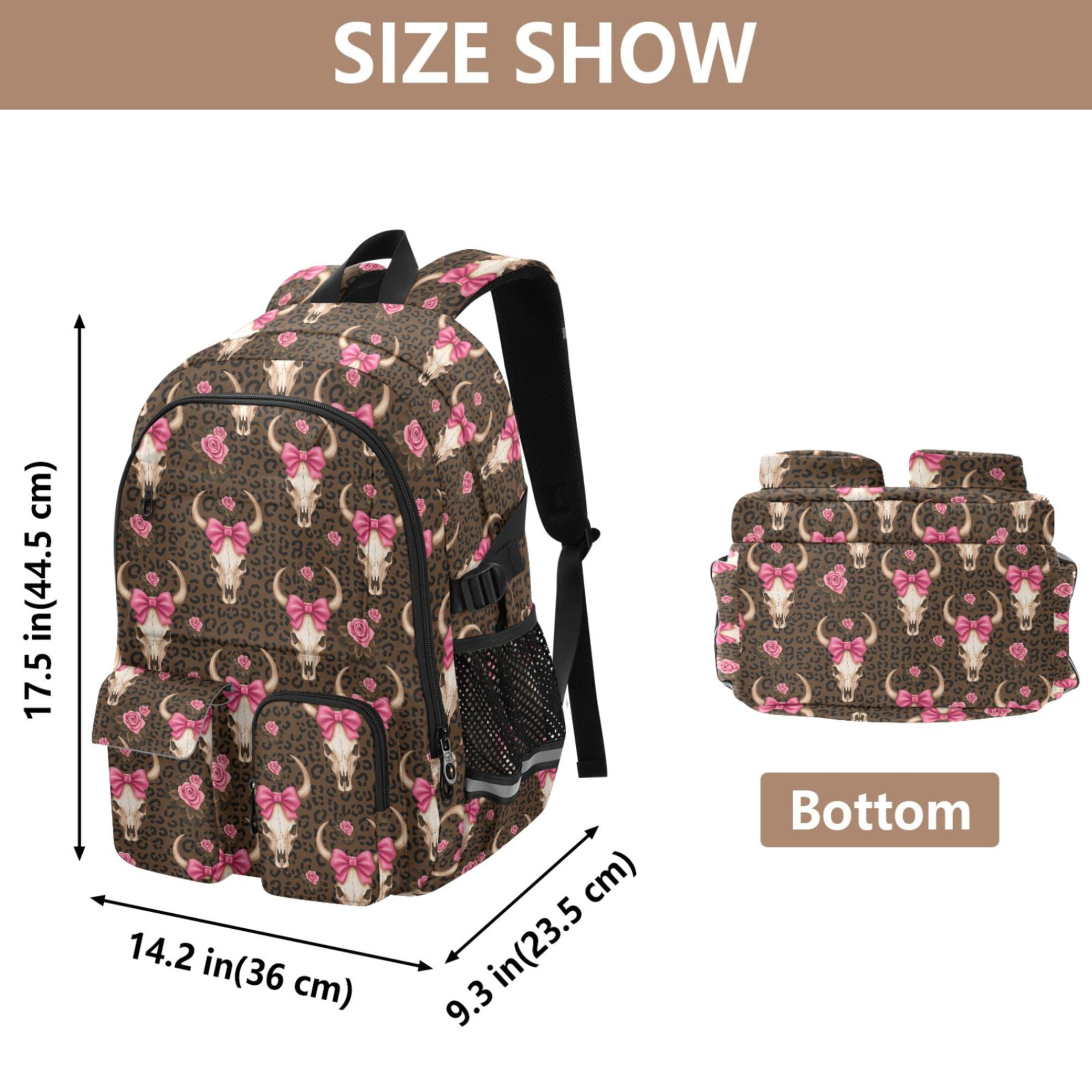 ALAZA Bows Cow Skull Leopard Print Student Backpack School Bookbag Large Laptop Daypack Travel Bag
