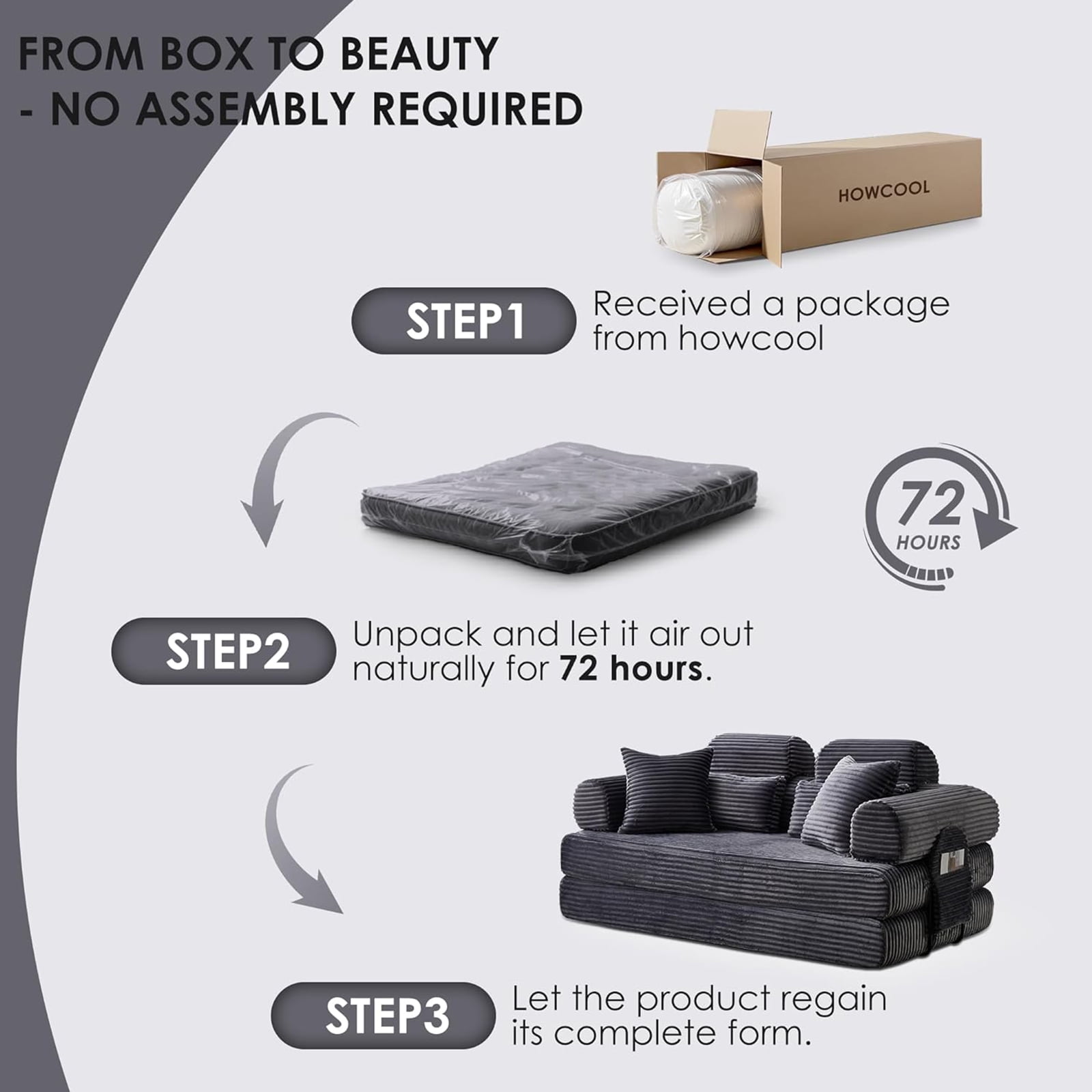 Convertible Sleeper Sofa Bed, 78.5" Modern Futon Sofa Bed for Living Room, Foldable Loveseat Sofa with Memory Foam, Corduroy Floor Mattress Couch, No Assembly Required (Dark Grey)