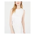 thumbnail image 3 of LAUNDRY Womens White Fringed Sleeveless Jewel Neck Short Party Sheath Dress 2, 3 of 4