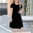 thumbnail image 2 of TQWQT Girls Black Dresses Summer Short Sleeve Basic Dress Size 10-12 Kids A Line Sundress Cute Crewneck School Dress Girls Dresses Tween Girls T-Shirt Dress Black 100, 2 of 6