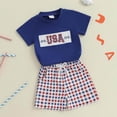 thumbnail image 7 of Gerichy 4th of July Baby Boy Summer Outfit Embroidery Letters T-shirt Plaid Shorts Set Toddler Fourth of July Clothes,18-24 Months, 7 of 7
