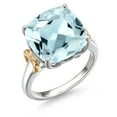 thumbnail image 3 of Gem Stone King 925 Silver and 10K Yellow Gold Sky Blue Simulated Aquamarine Solitaire Engagement Ring for Women | 6.00 Cttw | Cushion 12MM | Gemstone March Birthstone | Size 7, 3 of 6