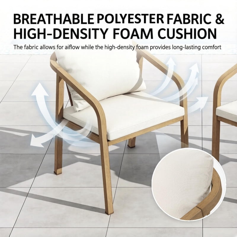 2-Piece Outdoor Aluminum Dining Chairs, Patio Fixed 4-Leg Dining Chair Set of 2 with Cushions, Armchair Kitchen Side Chairs
