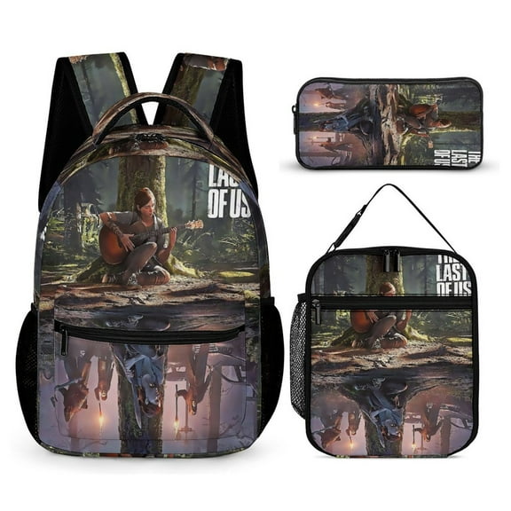 Anime The Last Posters Of Us Ellie Game 3 PC Backpack Set Casual School Bag Daypack with Lunch Bag Outdoor Travel Large Capacity BagsOne Size