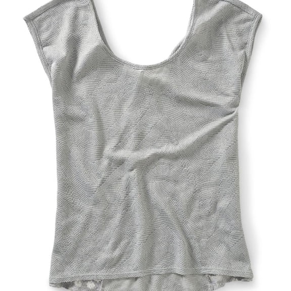 Aeropostale Womens Sheer Lace Inset Knit Blouse, Grey, Juniors, X-Small