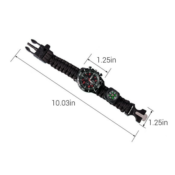 Reloj de supervivencia para acampar al aire libre, pulsera multifuncional, brújula, cuerda, silbato, pulsera Paracord, Kit de herramientas