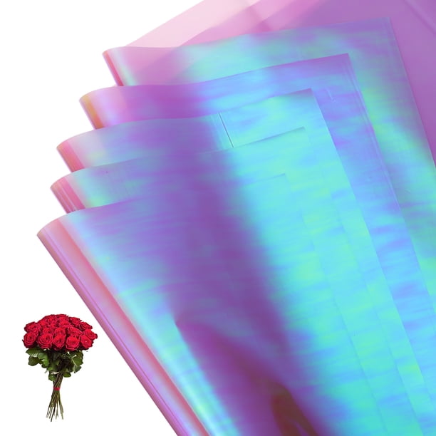 Uxcell Papel de Envoltura para Flores, Embalaje de Ramo de Plástico Iridiscente de Doble Cara, Impermeable, Color Púrpura Claro