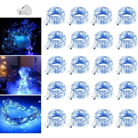 20 Pack Blue Twinkle Lights Battery Operated, 3 Speed Modes Mini String Lights, Extra 30 Batteries Included, 7 Ft 20 LED Small Fairy Lights for Mason Jars, DIY Halloween Decorations