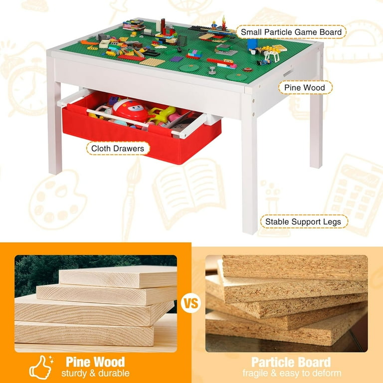 REDCAMP in Kids Activity Table with Storage Drawers, Wooden
