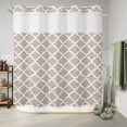 thumbnail image 6 of No Hook Shower Curtain with Built-in Rings - Beige White Geometric Washable Waterproof Fabric Bathroom Curtains for Hotel,Rentals, 72 X 72 Inch Long , Minimalist Morocco Pattern, 6 of 9