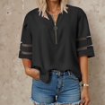 thumbnail image 2 of vigerkar Women Dressy Zipper Tops Summer Casual V Neck Mesh Panel 3/4 Bell Sleeve Loose Blouse Top Black, L, 2 of 5