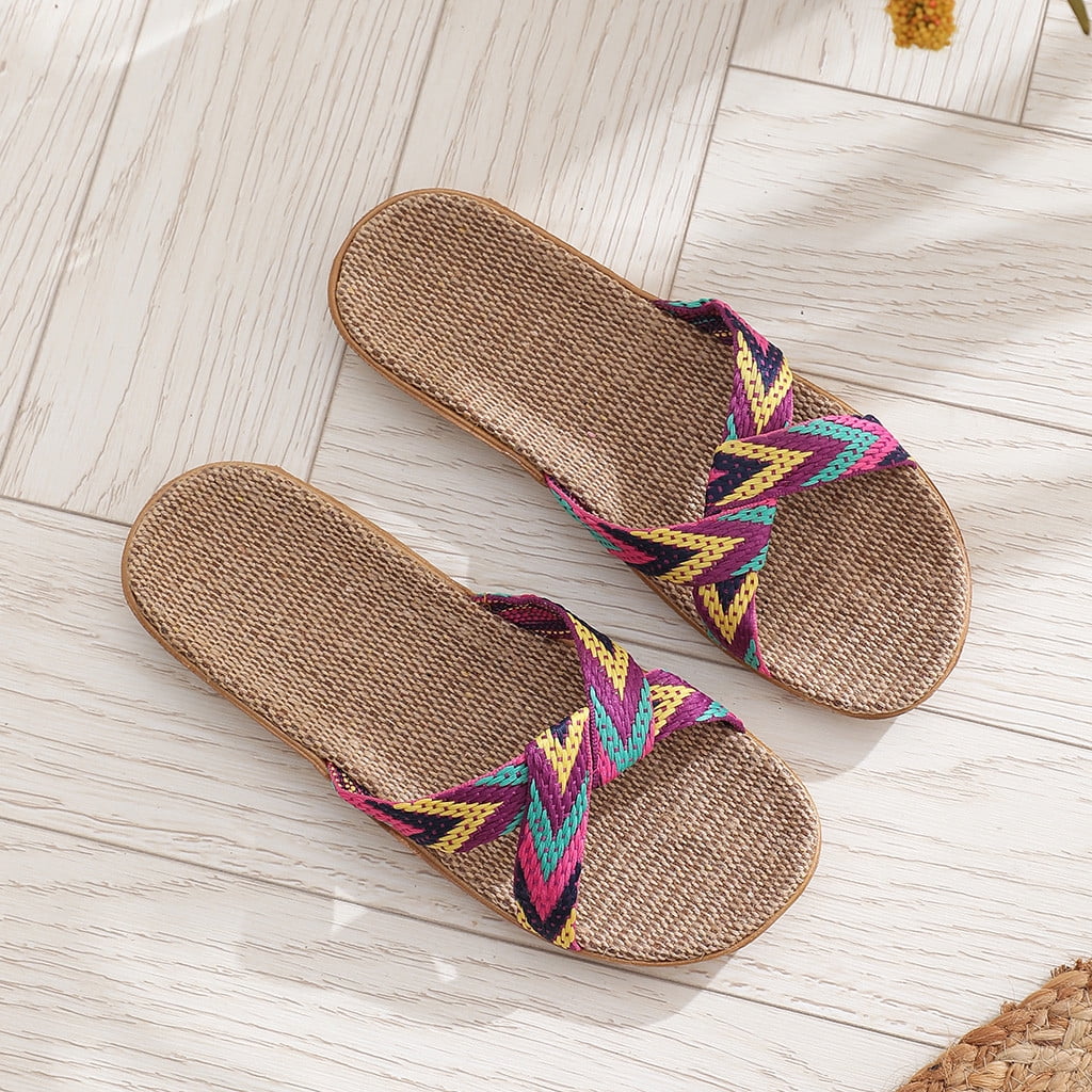 2022 Summer Womens Casual Boho Cross Sandals Comfort Linen Soft Sole  Vacation Beach Sandals Hawaiian Sandal Slippers - Walmart.com
