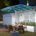 thumbnail image 2 of Outsunny 15ft Double-Sided Outdoor Patio Umbrella with Solar LED Lights, UPF50+ Blue Polyester Canopy, Aluminum Pole & Fiberglass Ribs, Large Crank Shade for Garden & Backyard, 2 of 8