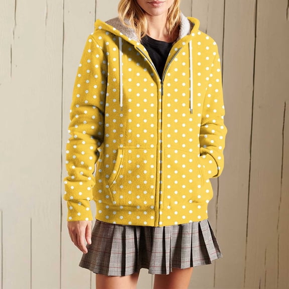 Coats for Women Hooded Zip Up Jacket Oversized Print Drawstring Pockets Jackets Coat,Womens Coats Plus Size Yellow XL
