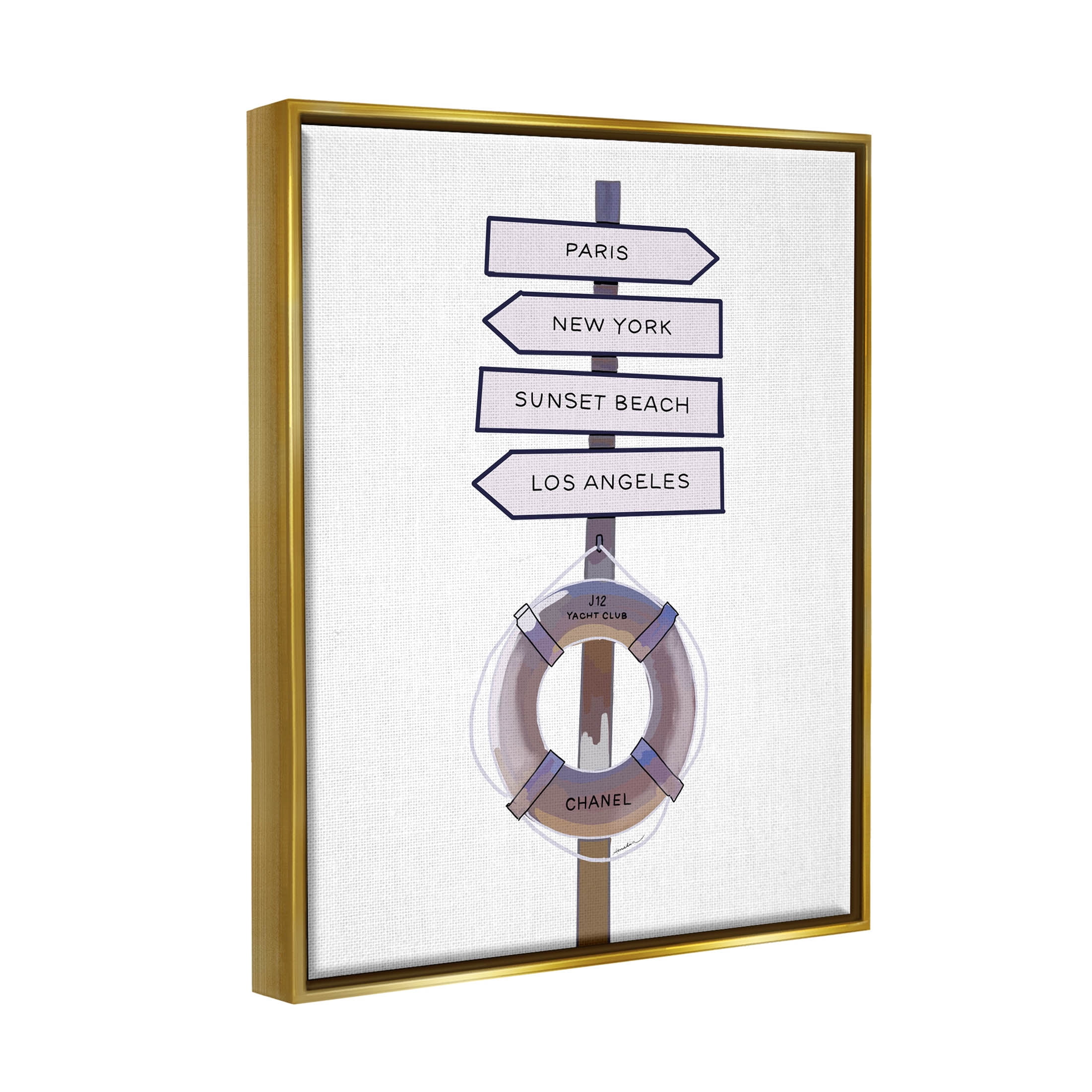 Stupell Industries Fashion Brand Nautical Directions Graphic Art Metallic Gold Floating Framed Canvas Print Wall Art, Design by Amelia Noyes