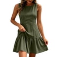 thumbnail image 3 of Vivianyo HD Women's Round Neck Mini Dress, Summer Casual Fit And Flare Dress for Women, With Sleeveless Design and Ruffle Hem, Women's L, Sizes S-2XL, 3 of 8