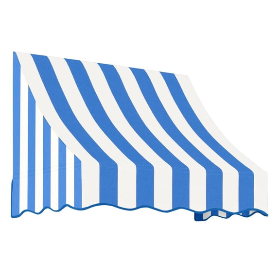 Awntech 3.375 ft Nantucket Fixed Awning Acrylic Fabric, Bright Blue/White Stripe