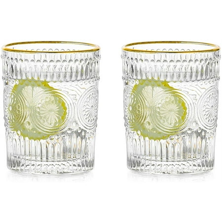 

Cup Sets for Kitchen VintageEmbossed Drinking Glasses Set of 2 Phnom Penh Glassware Set Thickened for Kitchen