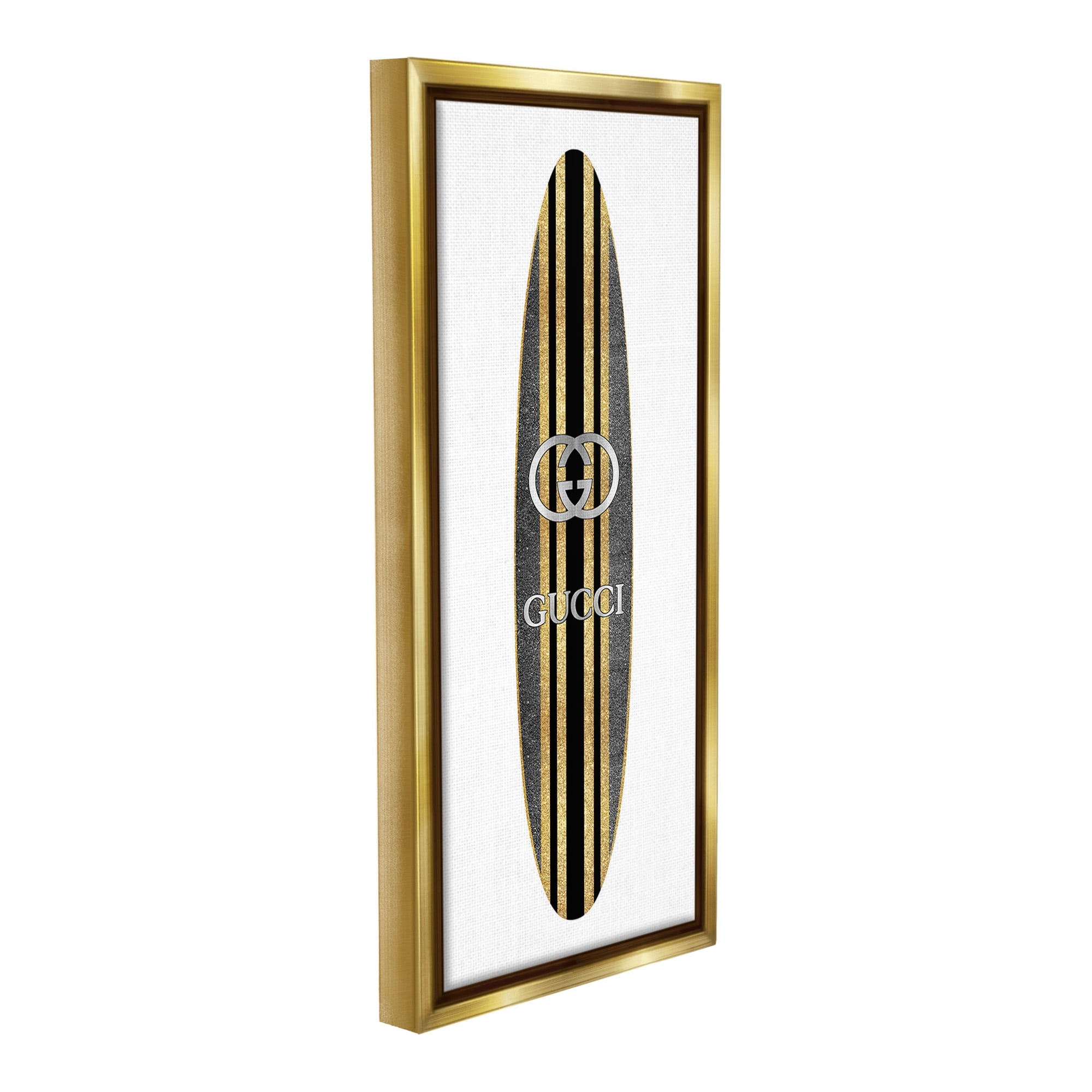 Stupell Industries Trendy Glam Surfboard Nature Painting Gold Floater Framed Canvas Art Print Wall Art, 11 x 25