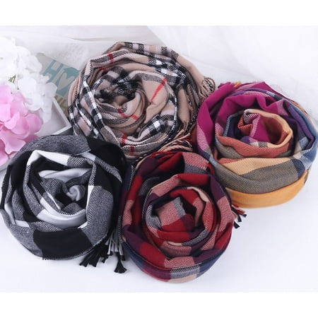 Senfloco Classic Ladies Tassels Plaid Scarves, Winter Blanket Scarfs Fall...