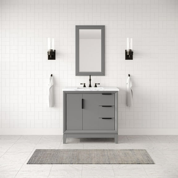 Water Creation Elizabeth 36" Wood Single Bathroom Vanity in Gray & Bronze