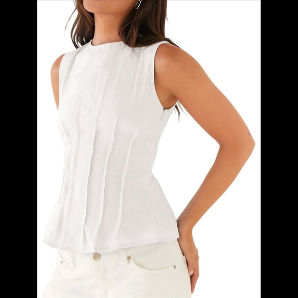 Blusas Casuales Sin Mangas para Mujer, Blusas de Trabajo Fruncidas, Ajustadas, Camisas de Moda 2025 S