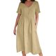 thumbnail image 1 of Vestido casual de mujer manga corta traje diario algodón lino básico maxi vestido cuello en V FLhrweasw Nuevo, 1 of 9