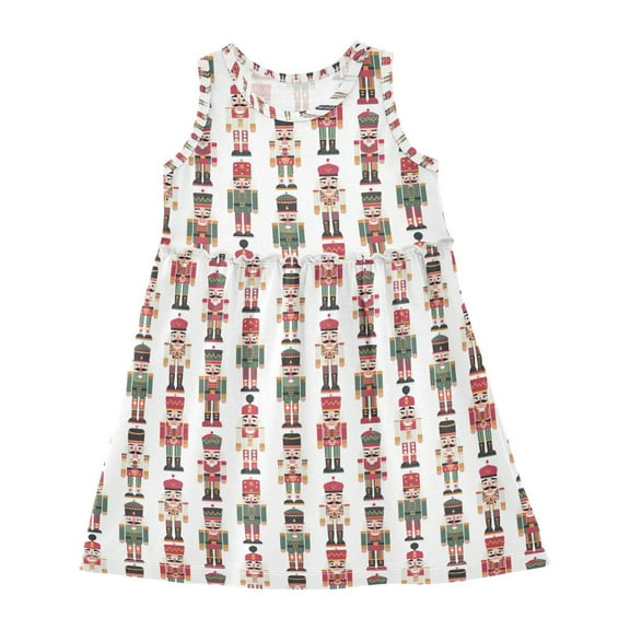 Girls Dress Cartoon Simple Nutcracker Sleeveless Dress for Girls Hem A-Line Casual Sundress