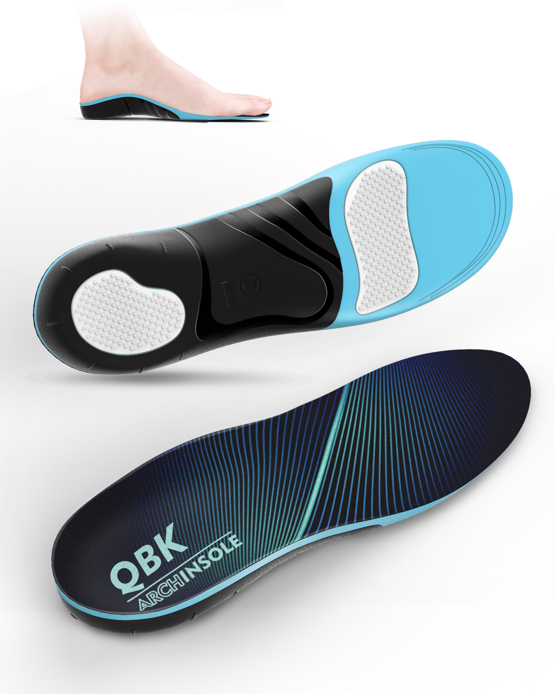 Plantar Fasciitis Insoles, QBK High Arch Insoles for Men& Women