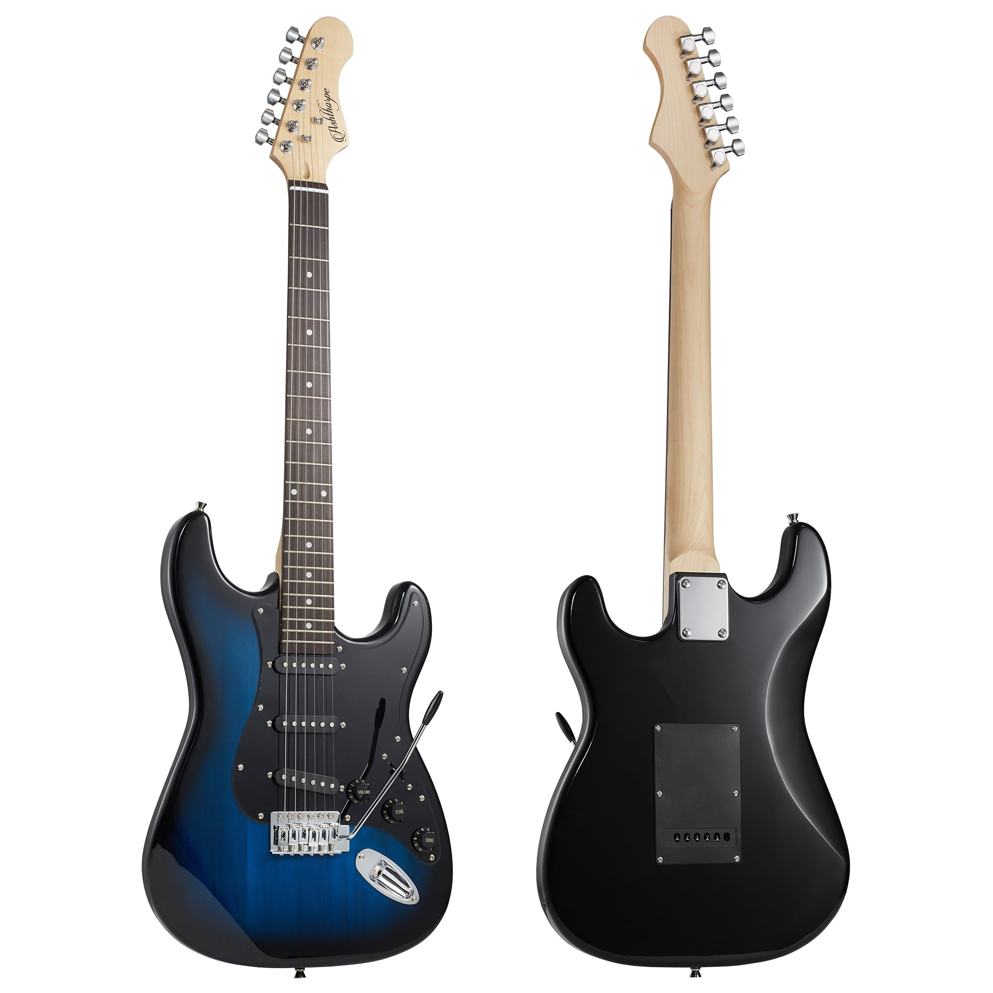 Ashthorpe 39-Inch Electric Guitar with S-S-S Pickups and Tremolo Bar - Blue/Black